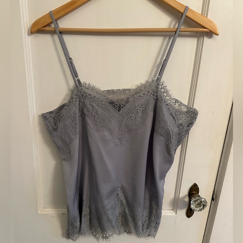 Laced silk spaghetti strap top